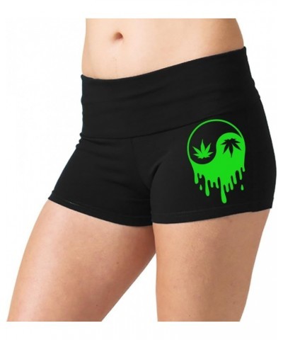 Women's Dripping Weed Yin Yang V363 Black Yoga Workout Booty Shorts Black Black $8.84 Activewear