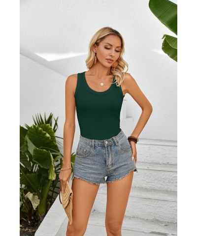 Womens Summer Tank Tops Crewneck Sleeveless Shirts Ribbed Tanks Slim Fitted Casual Basic Tee Shirt Dark Green $11.04 Tanks