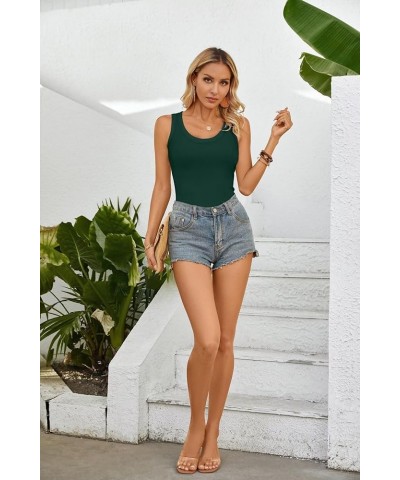 Womens Summer Tank Tops Crewneck Sleeveless Shirts Ribbed Tanks Slim Fitted Casual Basic Tee Shirt Dark Green $11.04 Tanks