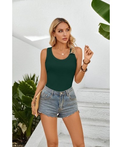 Womens Summer Tank Tops Crewneck Sleeveless Shirts Ribbed Tanks Slim Fitted Casual Basic Tee Shirt Dark Green $11.04 Tanks