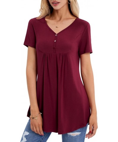 Womens Tops Hide Belly Tunic 2023 Summer Short Sleeve Top Casual Dressy Blouses for Leggings Flowy Henley Tshirt Wine $10.50 ...