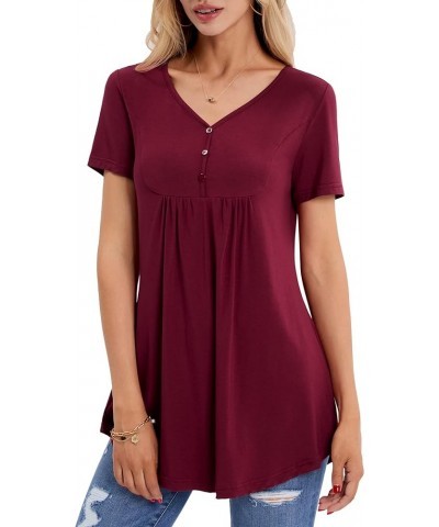 Womens Tops Hide Belly Tunic 2023 Summer Short Sleeve Top Casual Dressy Blouses for Leggings Flowy Henley Tshirt Wine $10.50 ...