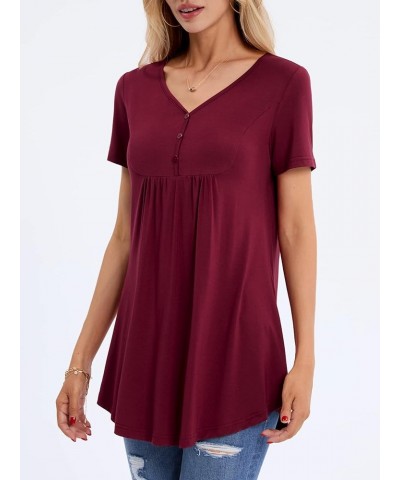 Womens Tops Hide Belly Tunic 2023 Summer Short Sleeve Top Casual Dressy Blouses for Leggings Flowy Henley Tshirt Wine $10.50 ...