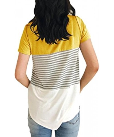 Women's Summer Short Sleeve Striped Blouse Junior Casual Tunic Tops T-Shirt Yellow $9.24 Blouses