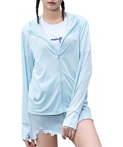 Women UPF 50+ Long Sleeve UV Sun Protection Clothing Jacket Hiking Sun Shirt Zip Up Hoodie with Pockets Blue $10.25 Jackets