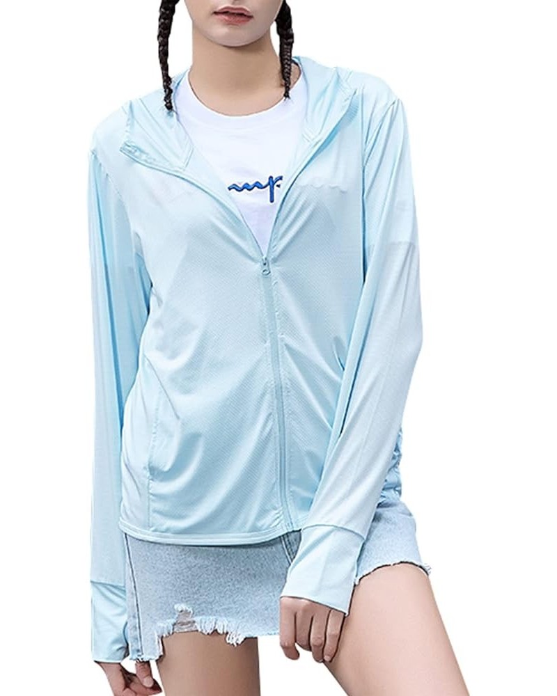 Women UPF 50+ Long Sleeve UV Sun Protection Clothing Jacket Hiking Sun Shirt Zip Up Hoodie with Pockets Blue $10.25 Jackets