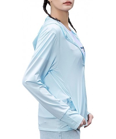 Women UPF 50+ Long Sleeve UV Sun Protection Clothing Jacket Hiking Sun Shirt Zip Up Hoodie with Pockets Blue $10.25 Jackets