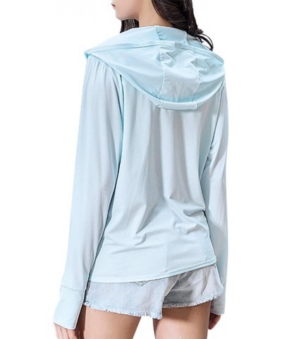 Women UPF 50+ Long Sleeve UV Sun Protection Clothing Jacket Hiking Sun Shirt Zip Up Hoodie with Pockets Blue $10.25 Jackets