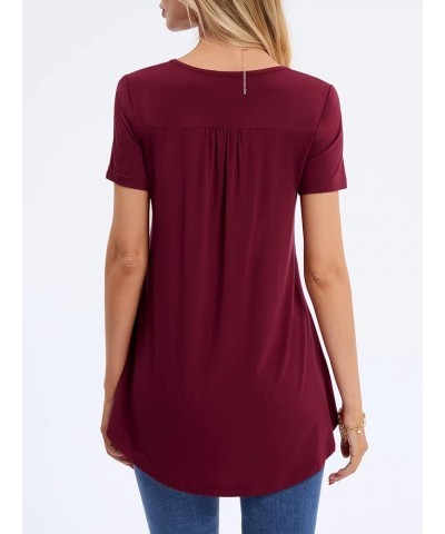 Womens Tops Hide Belly Tunic 2023 Summer Short Sleeve Top Casual Dressy Blouses for Leggings Flowy Henley Tshirt Wine $10.50 ...