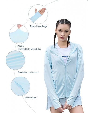 Women UPF 50+ Long Sleeve UV Sun Protection Clothing Jacket Hiking Sun Shirt Zip Up Hoodie with Pockets Blue $10.25 Jackets