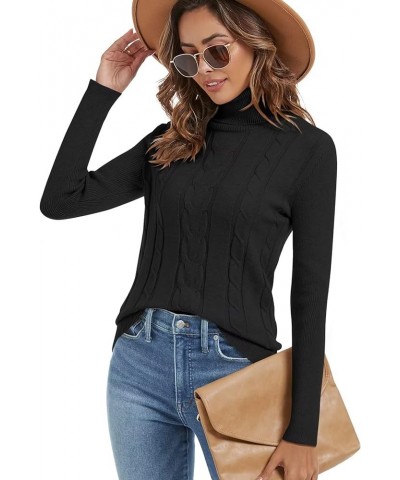 2024 Womens' Turtleneck Long Sleeve Cable Knit Sweaters Black $21.07 Sweaters