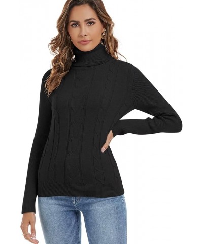 2024 Womens' Turtleneck Long Sleeve Cable Knit Sweaters Black $21.07 Sweaters