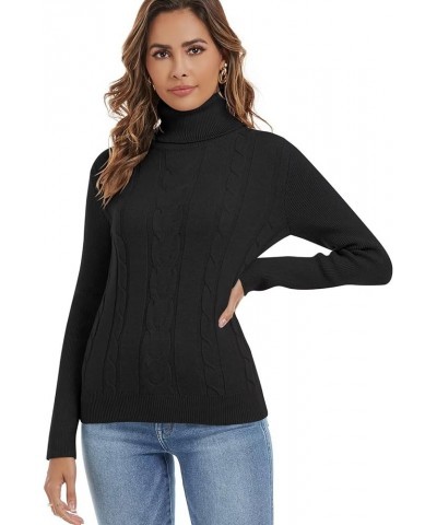 2024 Womens' Turtleneck Long Sleeve Cable Knit Sweaters Black $21.07 Sweaters