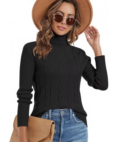 2024 Womens' Turtleneck Long Sleeve Cable Knit Sweaters Black $21.07 Sweaters