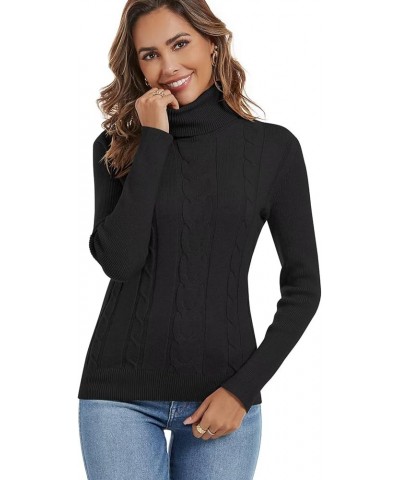 2024 Womens' Turtleneck Long Sleeve Cable Knit Sweaters Black $21.07 Sweaters