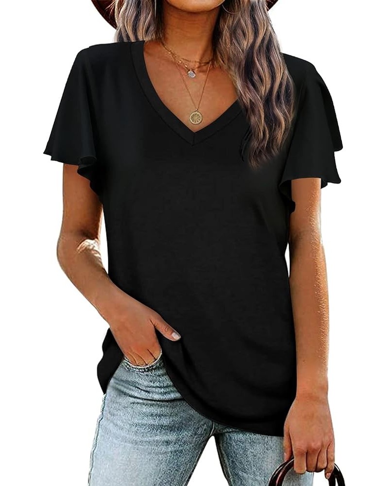 Women Summer Tops V-Neck T-Shirts Womens Tops Dressy Casual Puff Long-Sleeve Tops Tunic Tops Blouse Black $10.99 T-Shirts