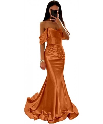 Satin Prom Dresses Long Off The Shoulder Mermaid Ball Gown Burnt Orange $28.60 Dresses