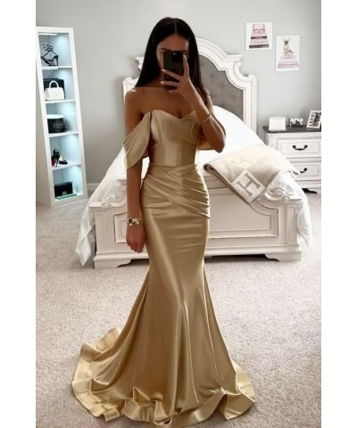 Satin Prom Dresses Long Off The Shoulder Mermaid Ball Gown Burnt Orange $28.60 Dresses