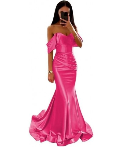 Satin Prom Dresses Long Off The Shoulder Mermaid Ball Gown Burnt Orange $28.60 Dresses