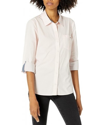 Women's Button Down Long Sleeve Collared Shirt with Chest Pocket Ballerina Pink $20.92 Blouses