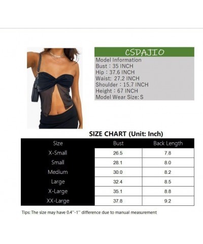 Women's Sheer Mesh Twist Split Front Asymmetrical Tube Top Strapless Bandeau Crop Top Backless Shirt Grey $10.50 T-Shirts