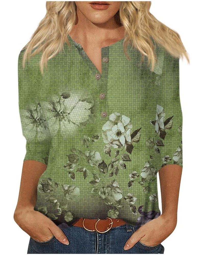 Women's 3/4 Sleeve Blouses Cute Flowers Print Graphic Tees Blouses Casual Plus Size Basic Tops Pullover Tees 5-green $9.53 T-...