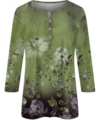 Women's 3/4 Sleeve Blouses Cute Flowers Print Graphic Tees Blouses Casual Plus Size Basic Tops Pullover Tees 5-green $9.53 T-...