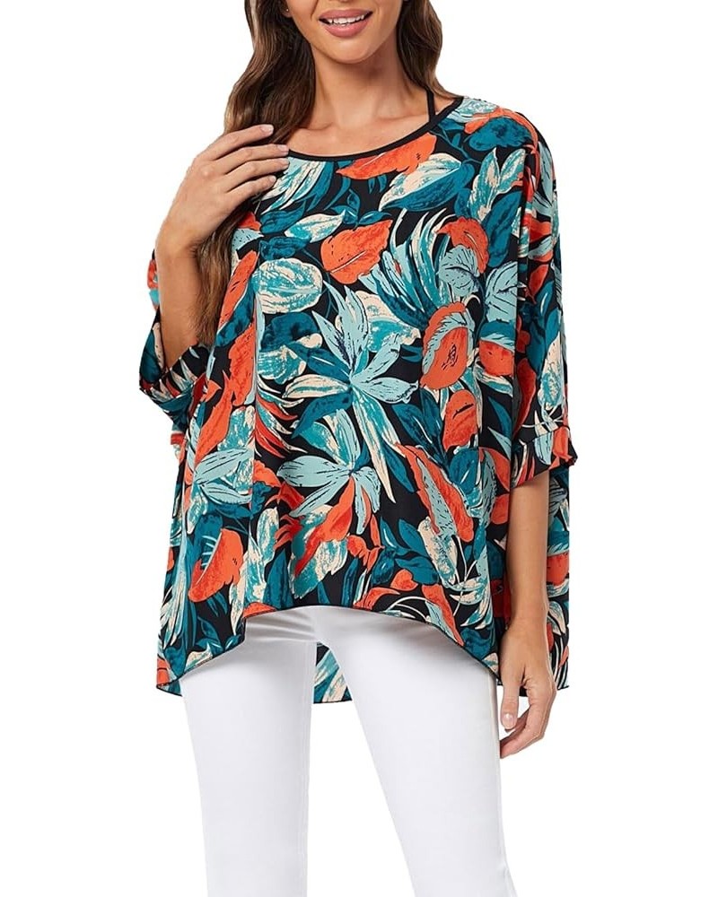 Women Summer Floral Printed Shirt Batwing Sleeve Top Chiffon Poncho Casual Loose Blouse 4493 $10.99 Blouses