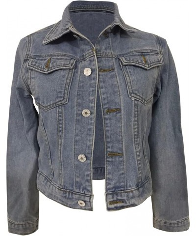 Jean Jacket for Women Ripped Puff Sleeve Frayed Slim Denim Crop Top Cropped Jean Jacket E Light Blue $18.49 Jackets