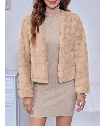 Womens Cropped Faux Fur Jackets Long Sleeve Open Front Fluffy Short Coats Khaki $27.02 Coats