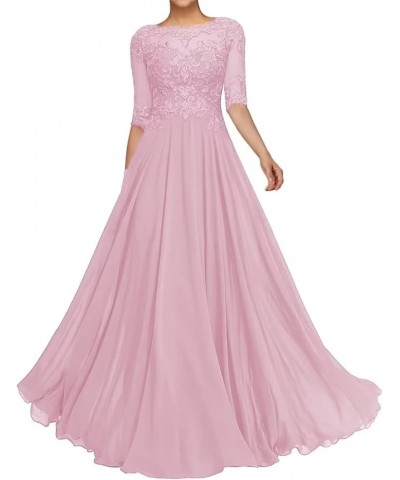 Lace Appliques Mother of The Bride Dresses for Wedding Long Formal Party Gown with Sleeves Pink $41.59 Dresses