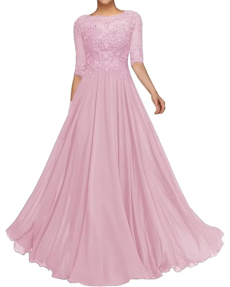 Lace Appliques Mother of The Bride Dresses for Wedding Long Formal Party Gown with Sleeves Pink $41.59 Dresses