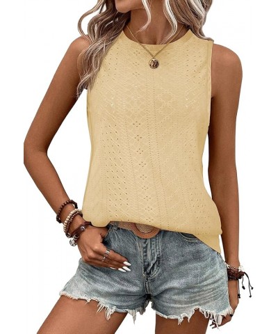 Tank Tops for Women Sleeveless Eyelet Shirts High Neck Cute Summer Top Loose Fit S-XXL Z-yellow $13.43 Tanks