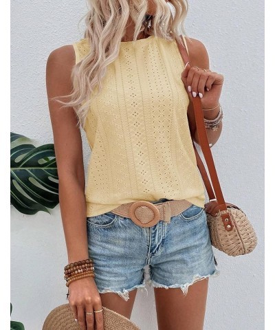 Tank Tops for Women Sleeveless Eyelet Shirts High Neck Cute Summer Top Loose Fit S-XXL Z-yellow $13.43 Tanks