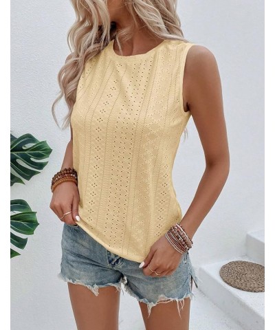 Tank Tops for Women Sleeveless Eyelet Shirts High Neck Cute Summer Top Loose Fit S-XXL Z-yellow $13.43 Tanks