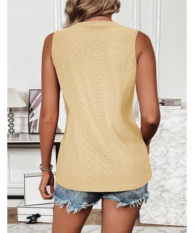 Tank Tops for Women Sleeveless Eyelet Shirts High Neck Cute Summer Top Loose Fit S-XXL Z-yellow $13.43 Tanks