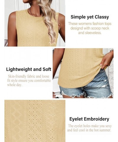 Tank Tops for Women Sleeveless Eyelet Shirts High Neck Cute Summer Top Loose Fit S-XXL Z-yellow $13.43 Tanks