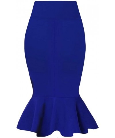 Womens Premium Nylon Ponte Stretch Office Fishtail Pencil Skirt High Waist Made in The USA Below Knee Ksk45010-1073t-royal $1...