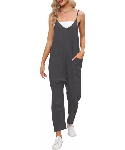 Jumpsuits for Women Casual Summer Rompers 2024 Sleeveless Loose Spaghetti Strap Baggy Overalls Jumpers with Pockets 02-black ...