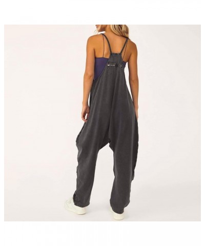 Jumpsuits for Women Casual Summer Rompers 2024 Sleeveless Loose Spaghetti Strap Baggy Overalls Jumpers with Pockets 02-black ...