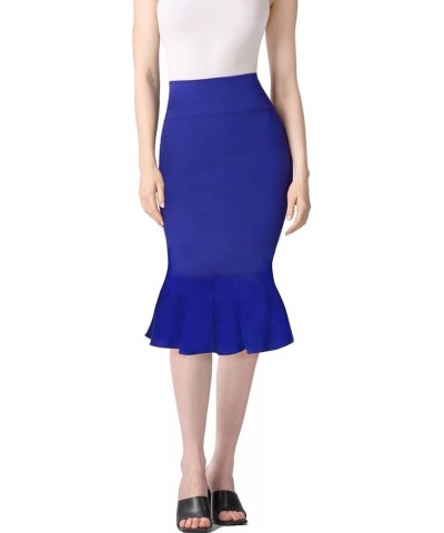 Womens Premium Nylon Ponte Stretch Office Fishtail Pencil Skirt High Waist Made in The USA Below Knee Ksk45010-1073t-royal $1...