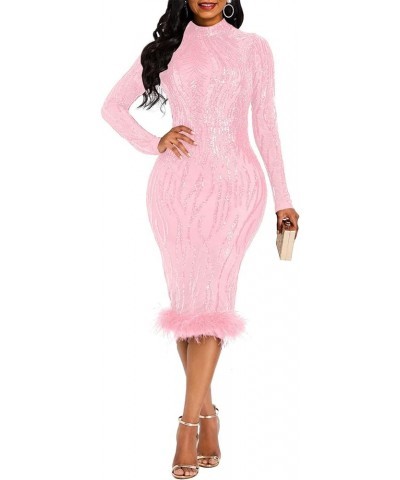 Sequins Bodycon Dress Patchwork Long Sleeve Dress Maxi Dress Party Dress Pink $19.32 Dresses