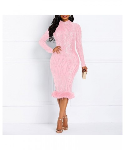 Sequins Bodycon Dress Patchwork Long Sleeve Dress Maxi Dress Party Dress Pink $19.32 Dresses