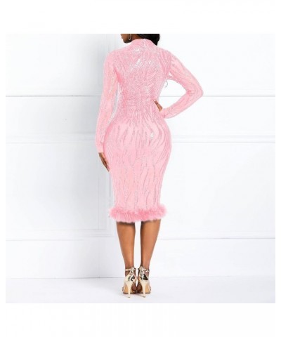 Sequins Bodycon Dress Patchwork Long Sleeve Dress Maxi Dress Party Dress Pink $19.32 Dresses