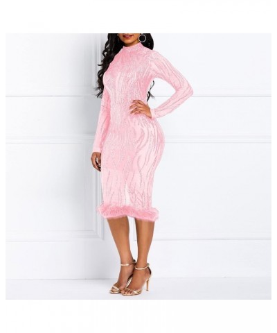 Sequins Bodycon Dress Patchwork Long Sleeve Dress Maxi Dress Party Dress Pink $19.32 Dresses