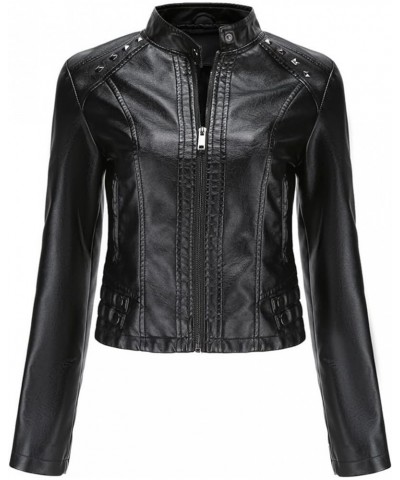 Women's Fashion Studded Zippers PU Faux Leather Moto Biker Jacket Coat Black $23.45 Coats