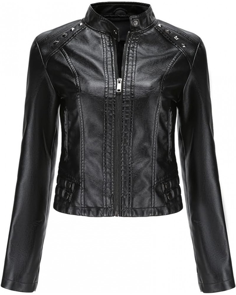 Women's Fashion Studded Zippers PU Faux Leather Moto Biker Jacket Coat Black $23.45 Coats