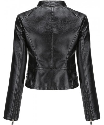 Women's Fashion Studded Zippers PU Faux Leather Moto Biker Jacket Coat Black $23.45 Coats