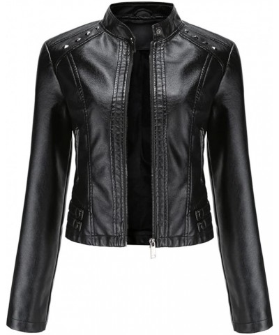 Women's Fashion Studded Zippers PU Faux Leather Moto Biker Jacket Coat Black $23.45 Coats