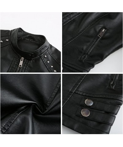 Women's Fashion Studded Zippers PU Faux Leather Moto Biker Jacket Coat Black $23.45 Coats